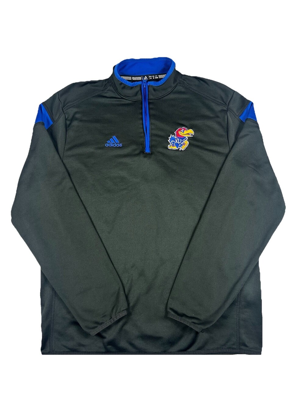 Adidas Kansas Jayhawks Pullover Men Medium Black Warm Up Jacket Embroidered Logo